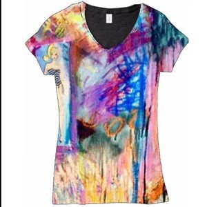Printed Tee-Shirt Art V-Neck Organic Soft Cotton